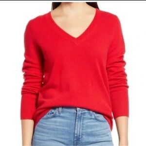 Halogen 100% Cashmere Red V-Neck Sweater